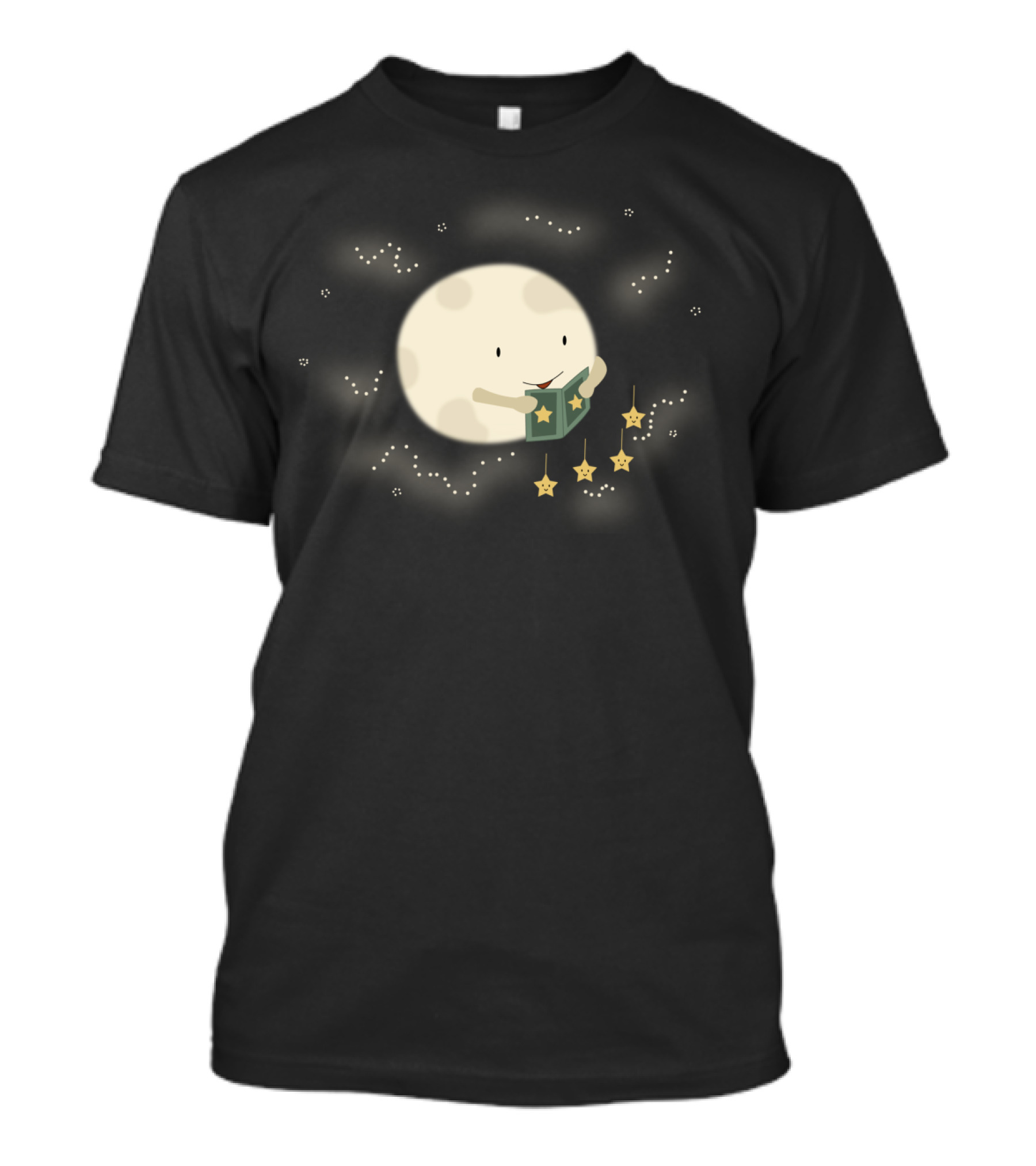 Moon Reading Stars And Book Under Night Sky T-Shirt