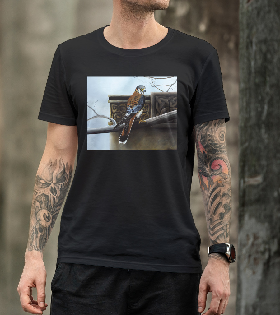 Castle Hunter Falcon On Celtic Ancient Architecture T-Shirt