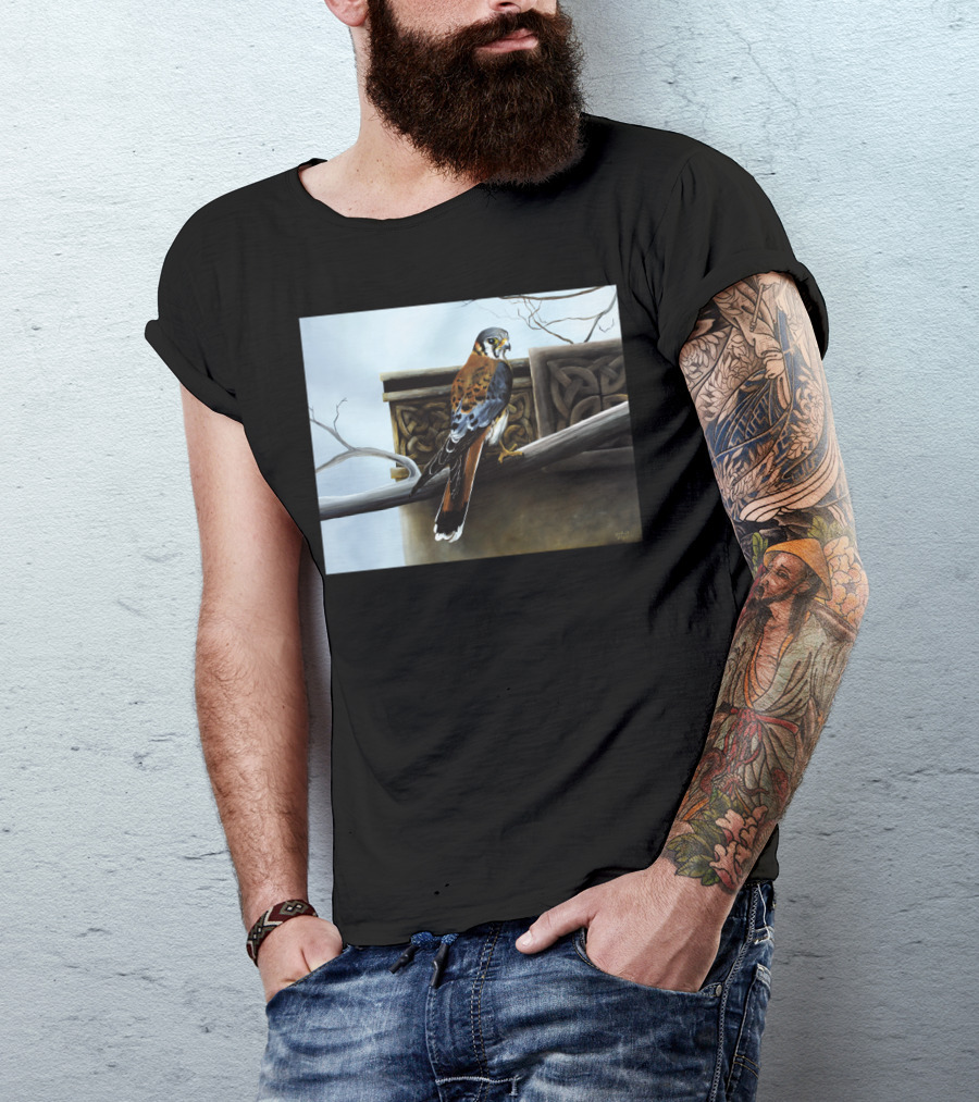 Castle Hunter Falcon On Celtic Ancient Architecture T-Shirt