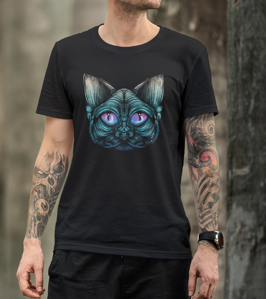 Zombie Cat Glowing Eyes Hypnotic Feline Fantasy T-Shirt