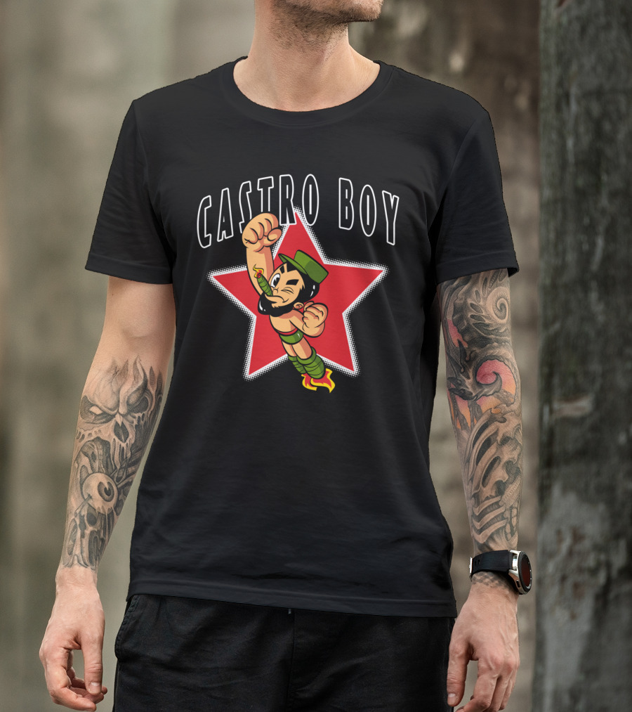 CASTRO BOY Red Star Cartoon Character Flying Action T-Shirt