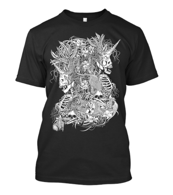 Art Of Death Skeleton Skulls And Floral Entanglement T-Shirt