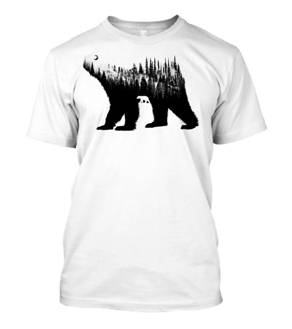 The Bear Forest Silhouette With Moon And Bear Cubs T-Shirt