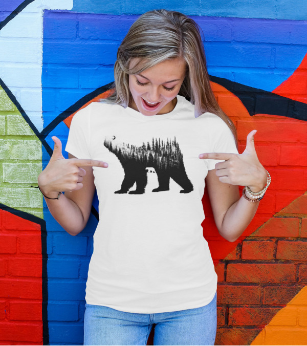 The Bear Forest Silhouette With Moon And Bear Cubs T-Shirt