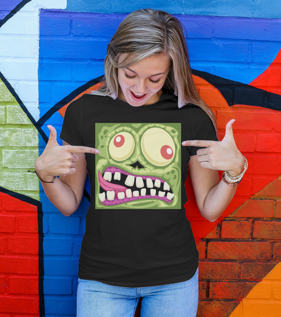 Zombie Cartoon Face With Bulging Eyes And Crooked Smile T-Shirt