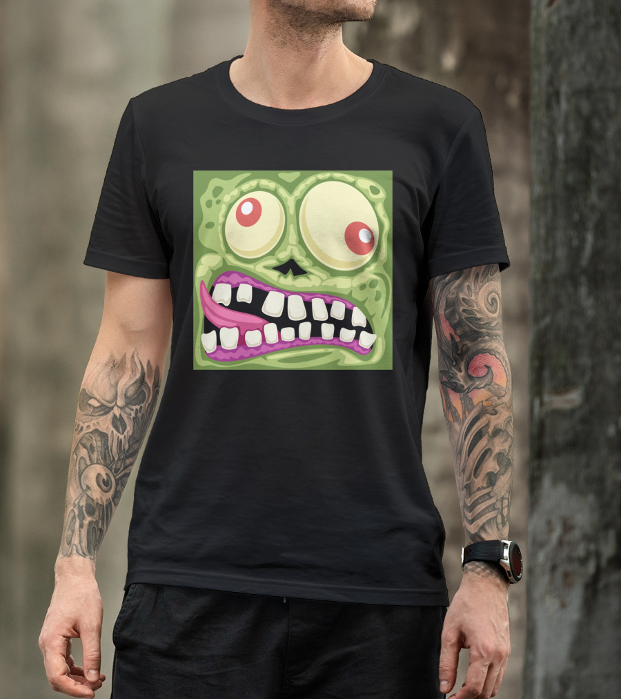 Zombie Cartoon Face With Bulging Eyes And Crooked Smile T-Shirt