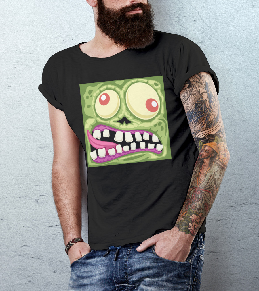 Zombie Cartoon Face With Bulging Eyes And Crooked Smile T-Shirt