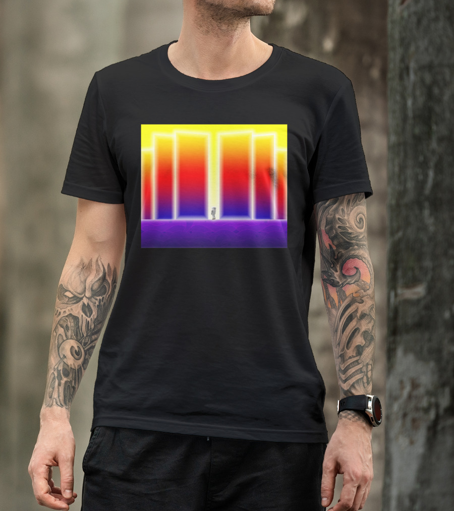 Doorway Surreal Neon Gradient Portal With Central Figure T-Shirt