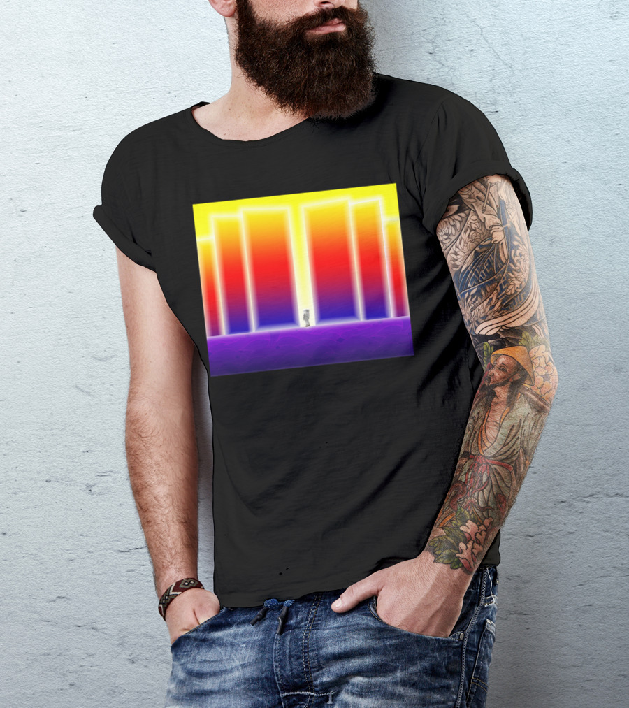 Doorway Surreal Neon Gradient Portal With Central Figure T-Shirt