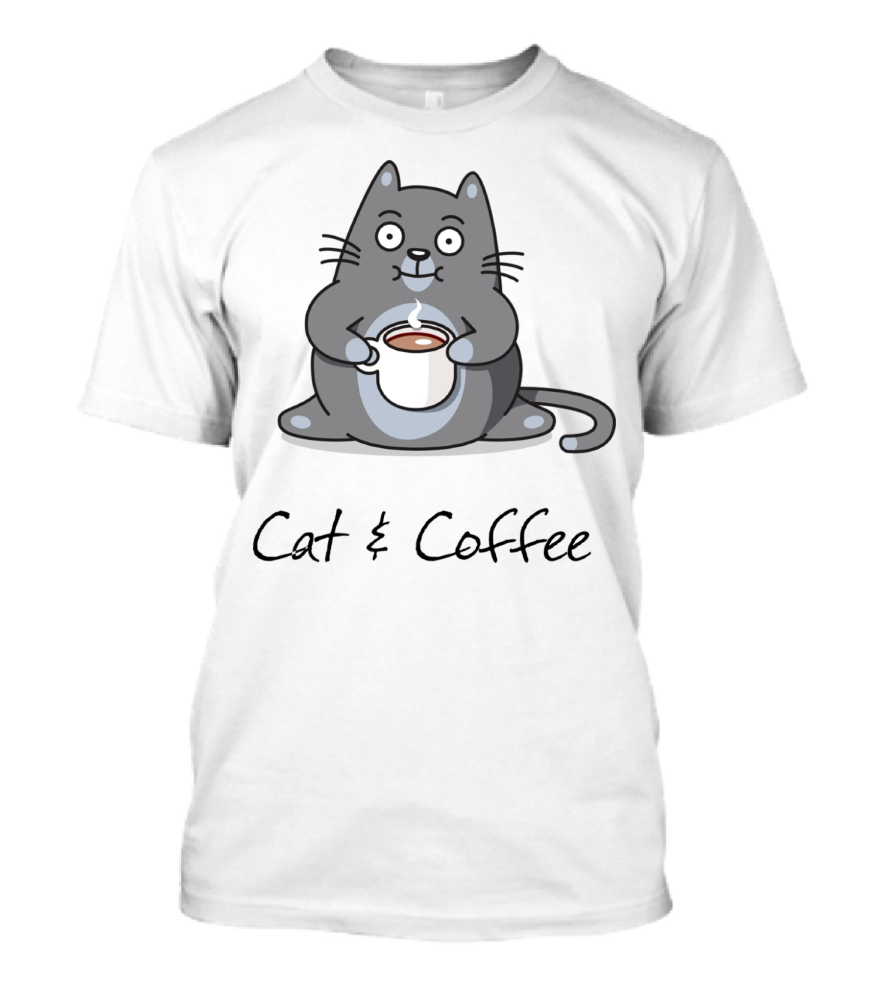 Cat And Coffee Mug Illustration Featuring A Cute Cat Holding A Cup T-Shirt