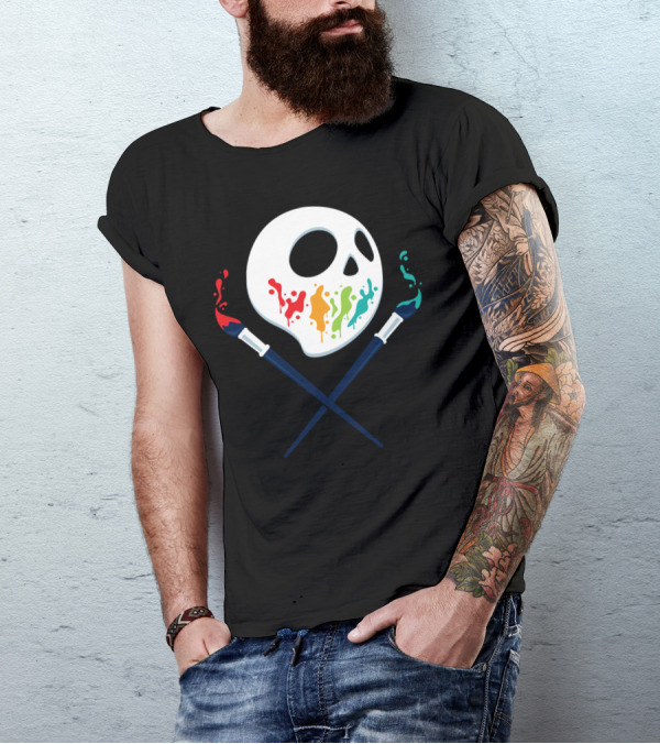 Paintbrush Skull Crossbones Art Pirates T-Shirt