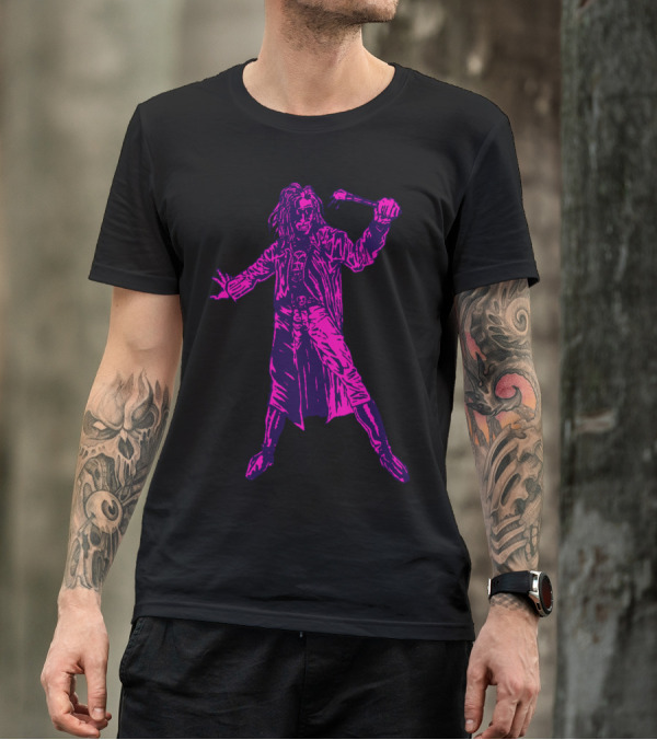 Art Rebel Neon Gothic Avenger With Trench Coat And Raised Club T-Shirt