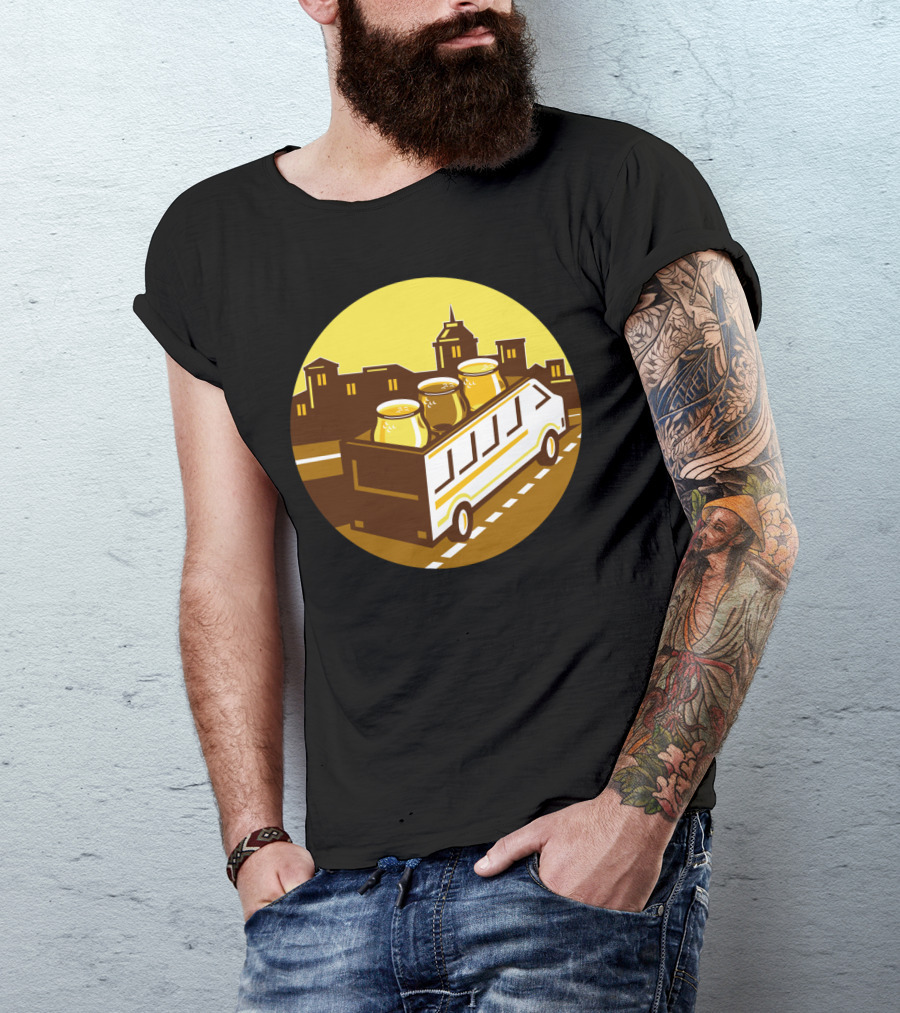 Beer Flight Glasses On Van With Cityscape Background T-Shirt