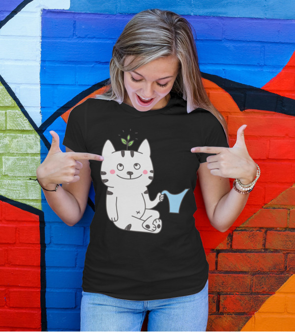 Just Grow It Cat With Sprout And Watering Can T-Shirt