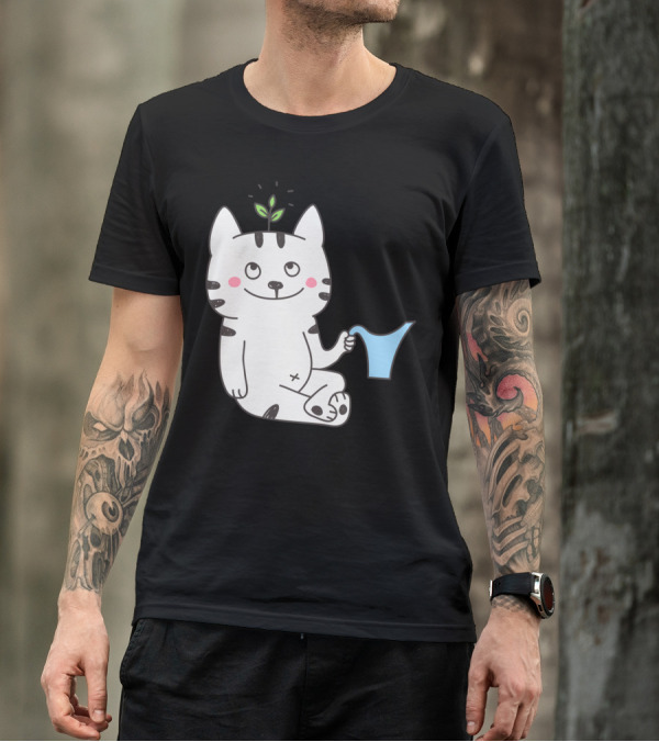 Just Grow It Cat With Sprout And Watering Can T-Shirt