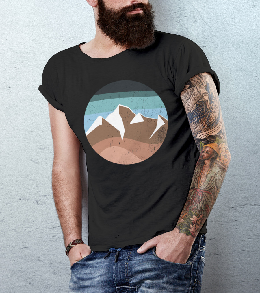 Vintage Mountain Snow Icon Retro Landscape Circle T-Shirt