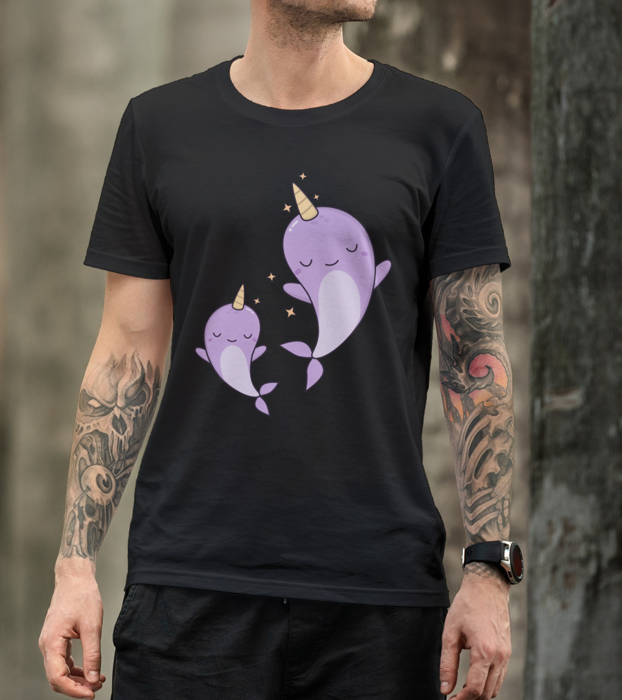 Kawaii Cute Narwhals Dreaming With Stars In The Ocean T-Shirt