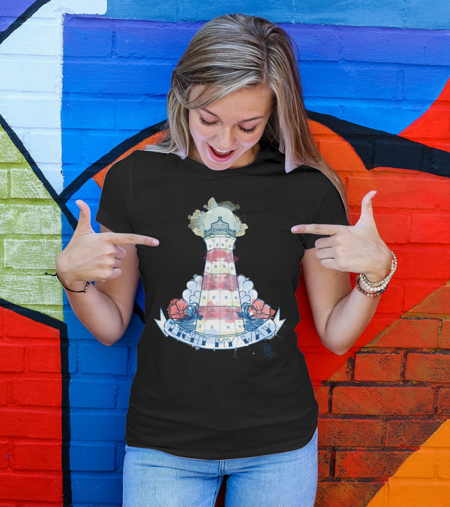 Light My Way Lighthouse With Nautical Flowers T-Shirt