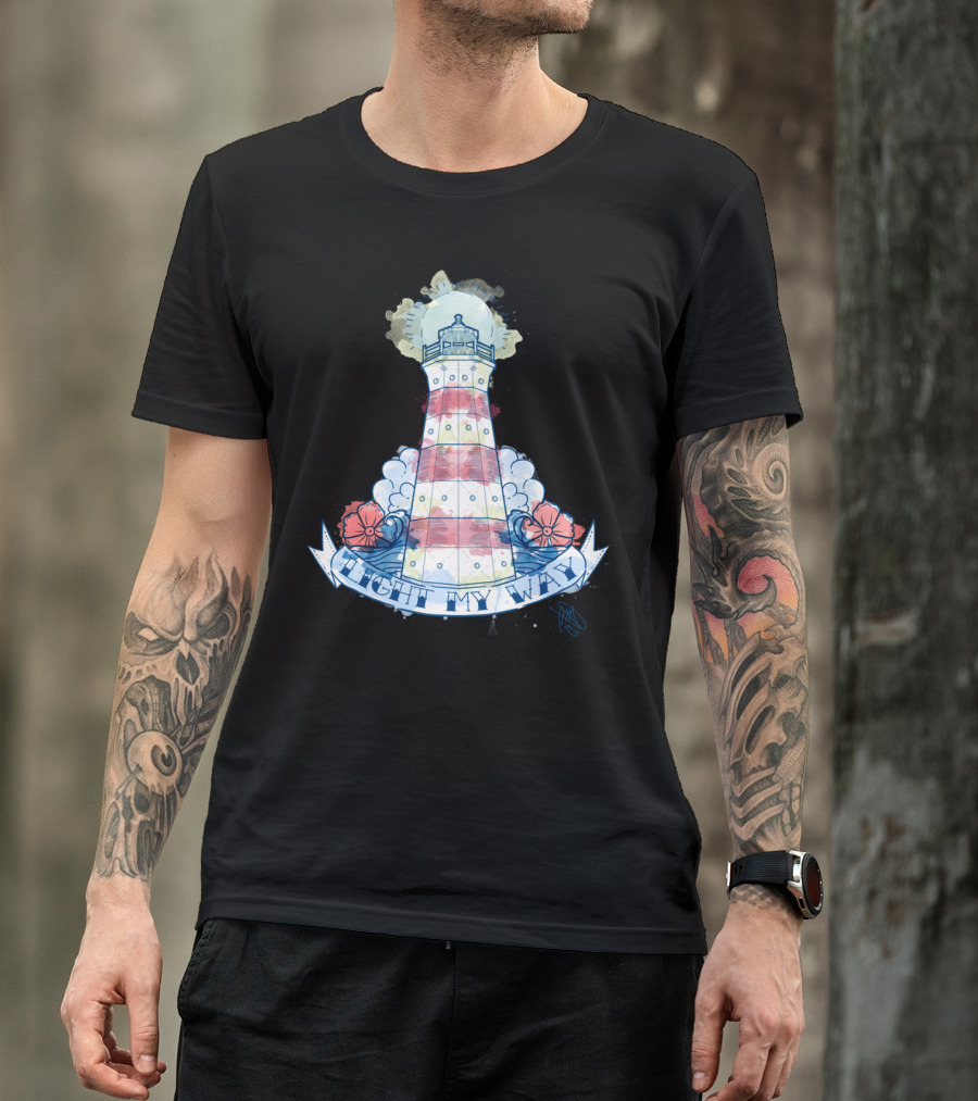Light My Way Lighthouse With Nautical Flowers T-Shirt