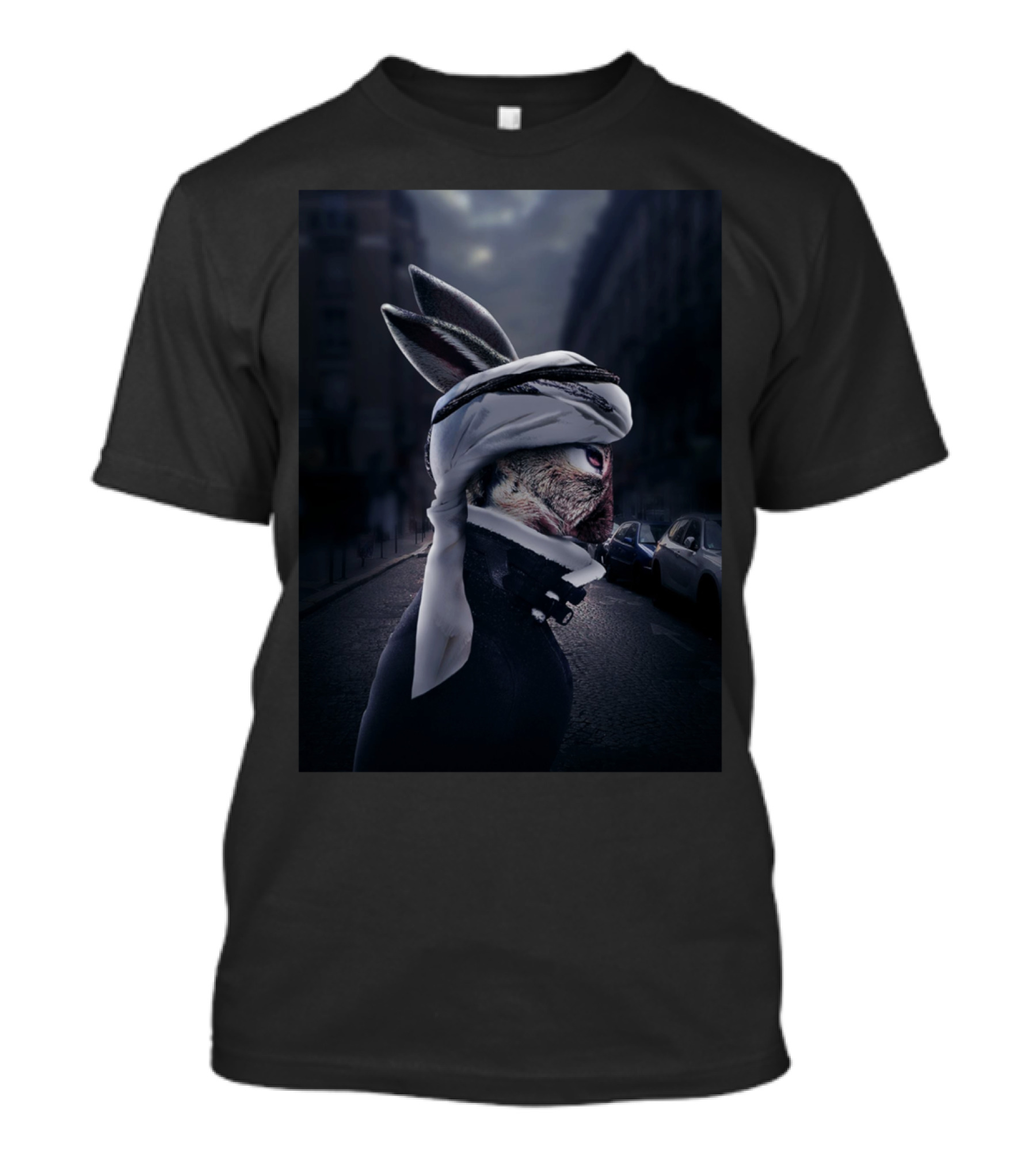 Warrior Rabbit Urban Night Streetscape T-Shirt
