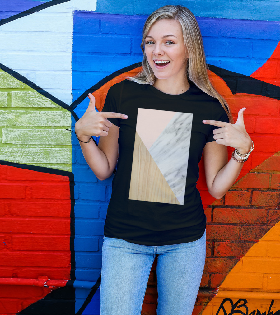 Light Wood Pink And Real Italian Marble Triangles T-Shirt