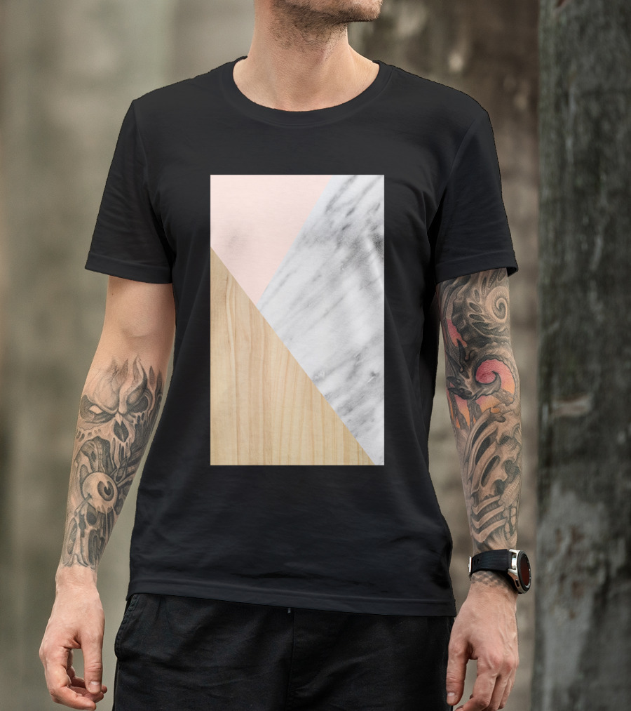 Light Wood Pink And Real Italian Marble Triangles T-Shirt