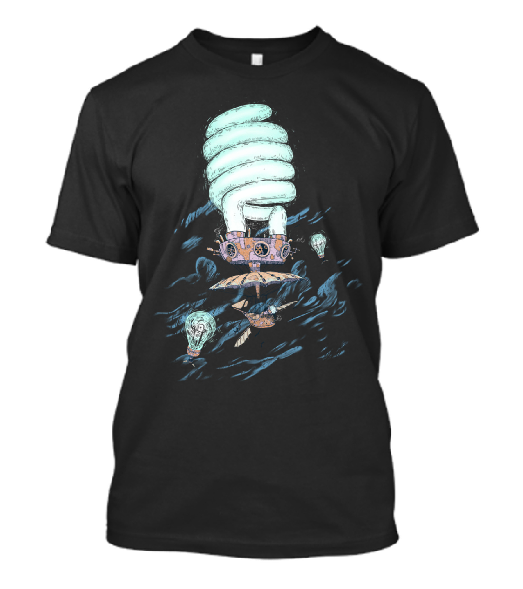 Lighting The Sky Steampunk Lightbulb Airship Adventure T-Shirt