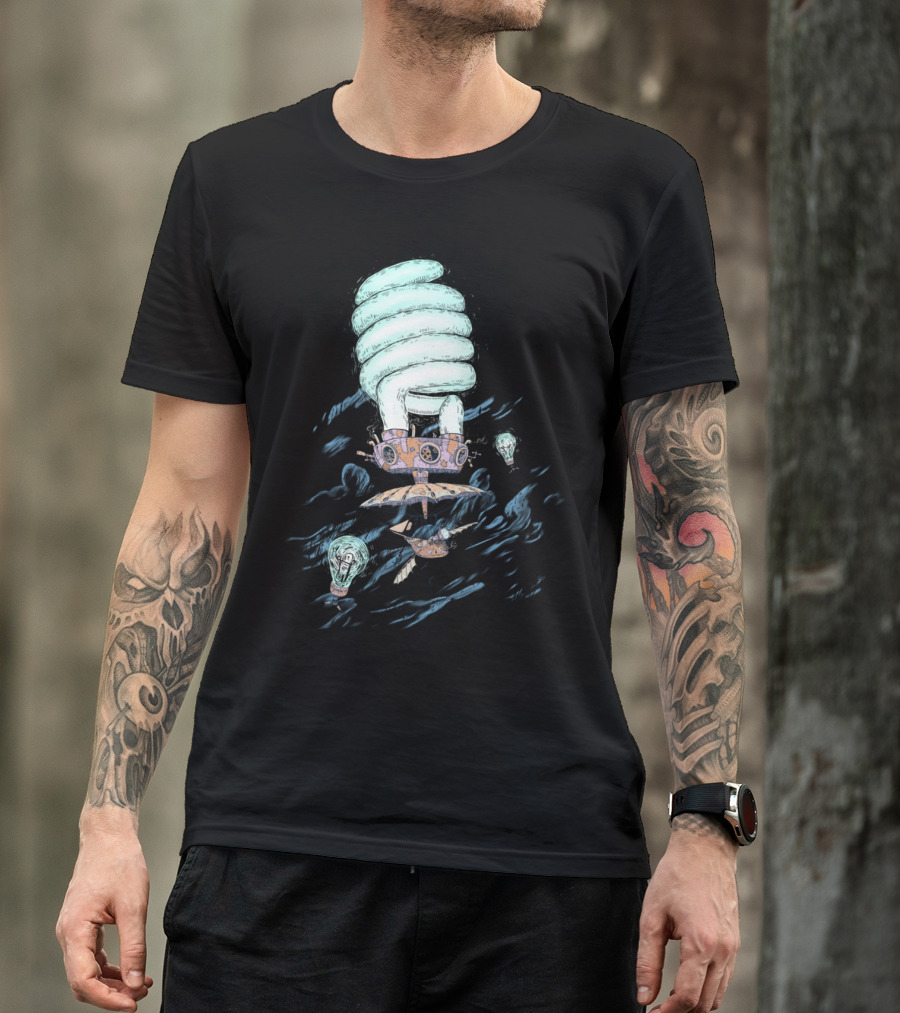 Lighting The Sky Steampunk Lightbulb Airship Adventure T-Shirt