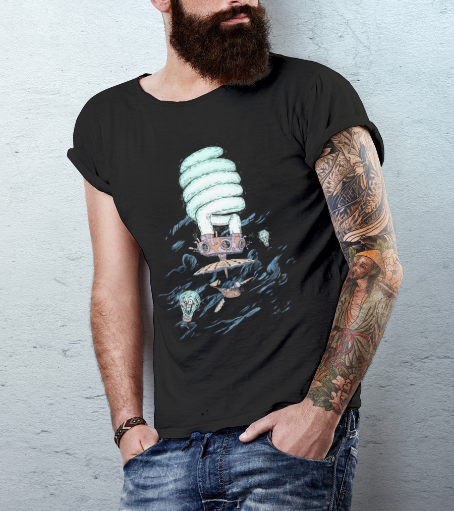 Lighting The Sky Steampunk Lightbulb Airship Adventure T-Shirt