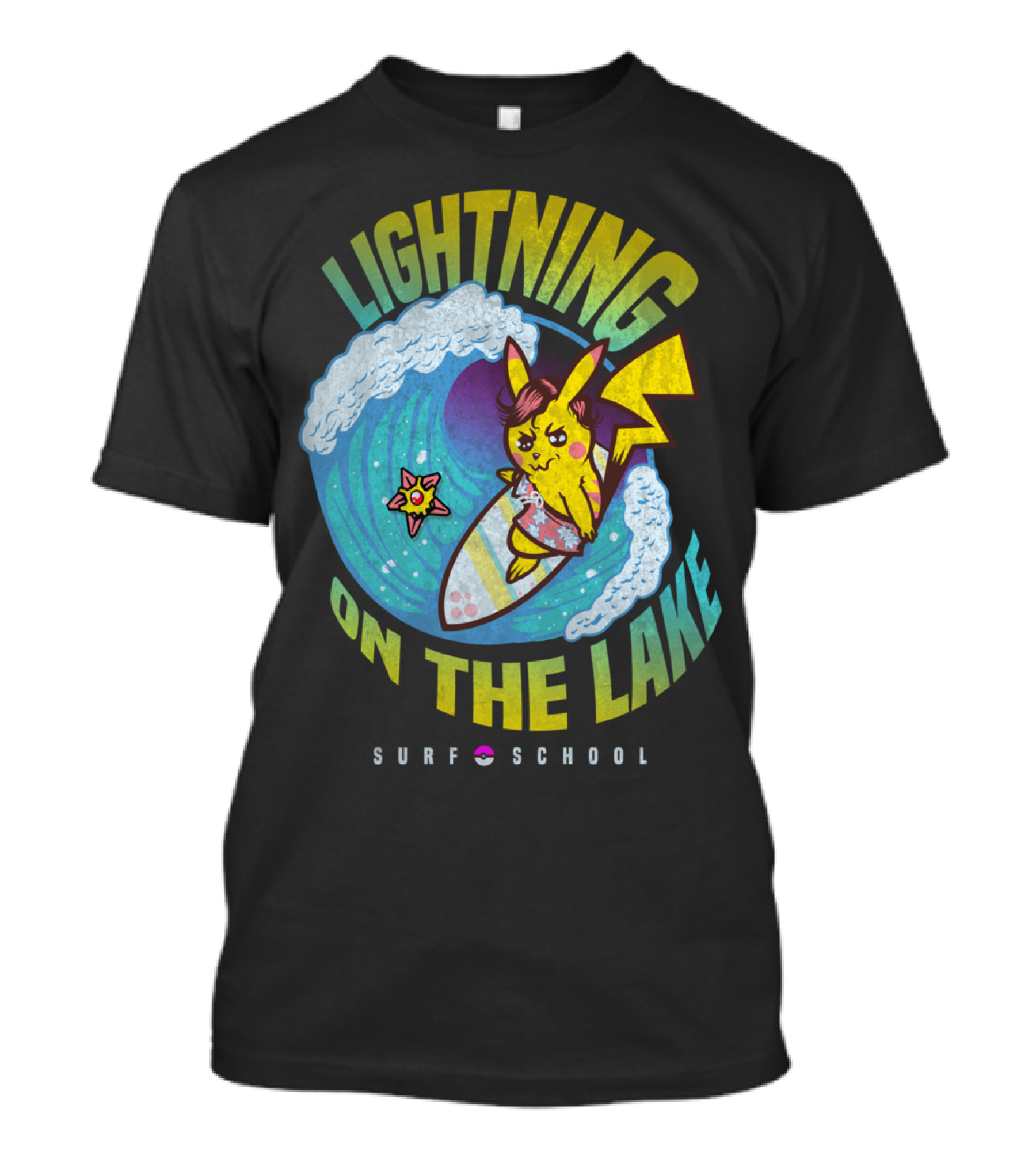 LIGHTNING ON THE LAKE SURF SCHOOL PIKACHU STARMIE WAVE T-Shirt