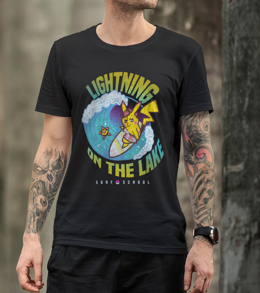 LIGHTNING ON THE LAKE SURF SCHOOL PIKACHU STARMIE WAVE T-Shirt