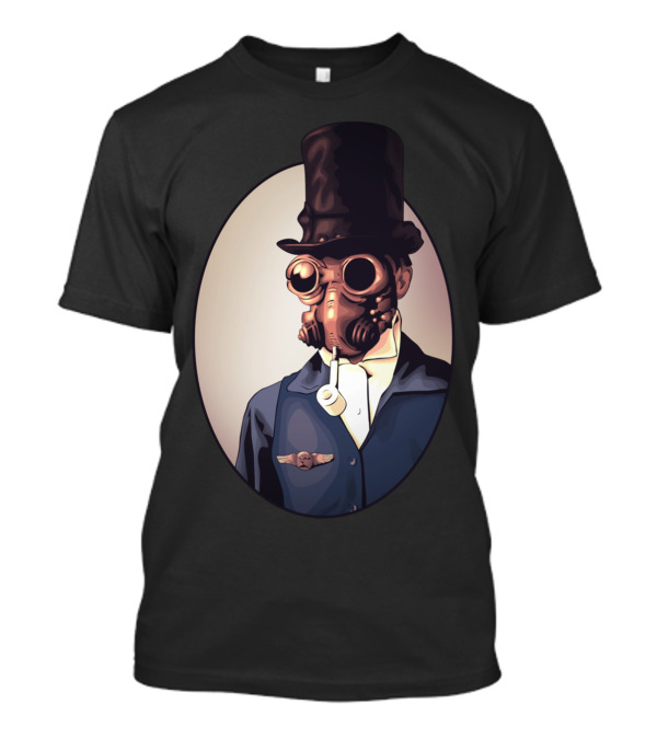 Steampunk Gas Mask Gentleman With Top Hat And Winged Emblem T-Shirt