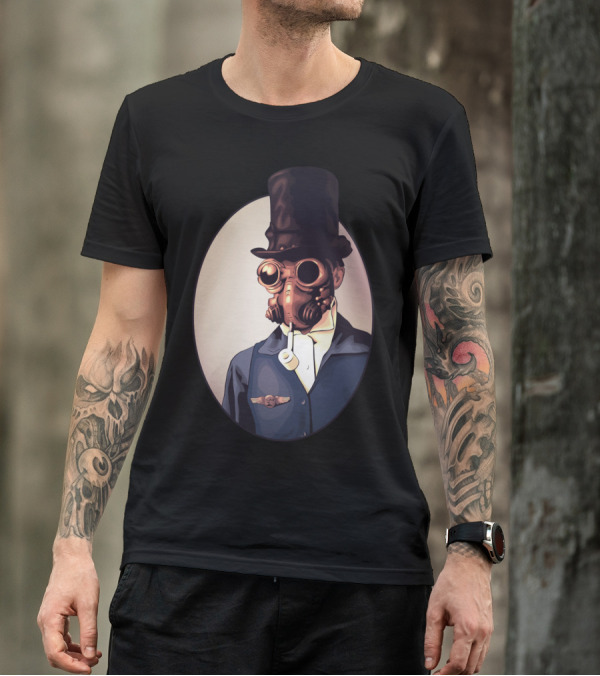Steampunk Gas Mask Gentleman With Top Hat And Winged Emblem T-Shirt