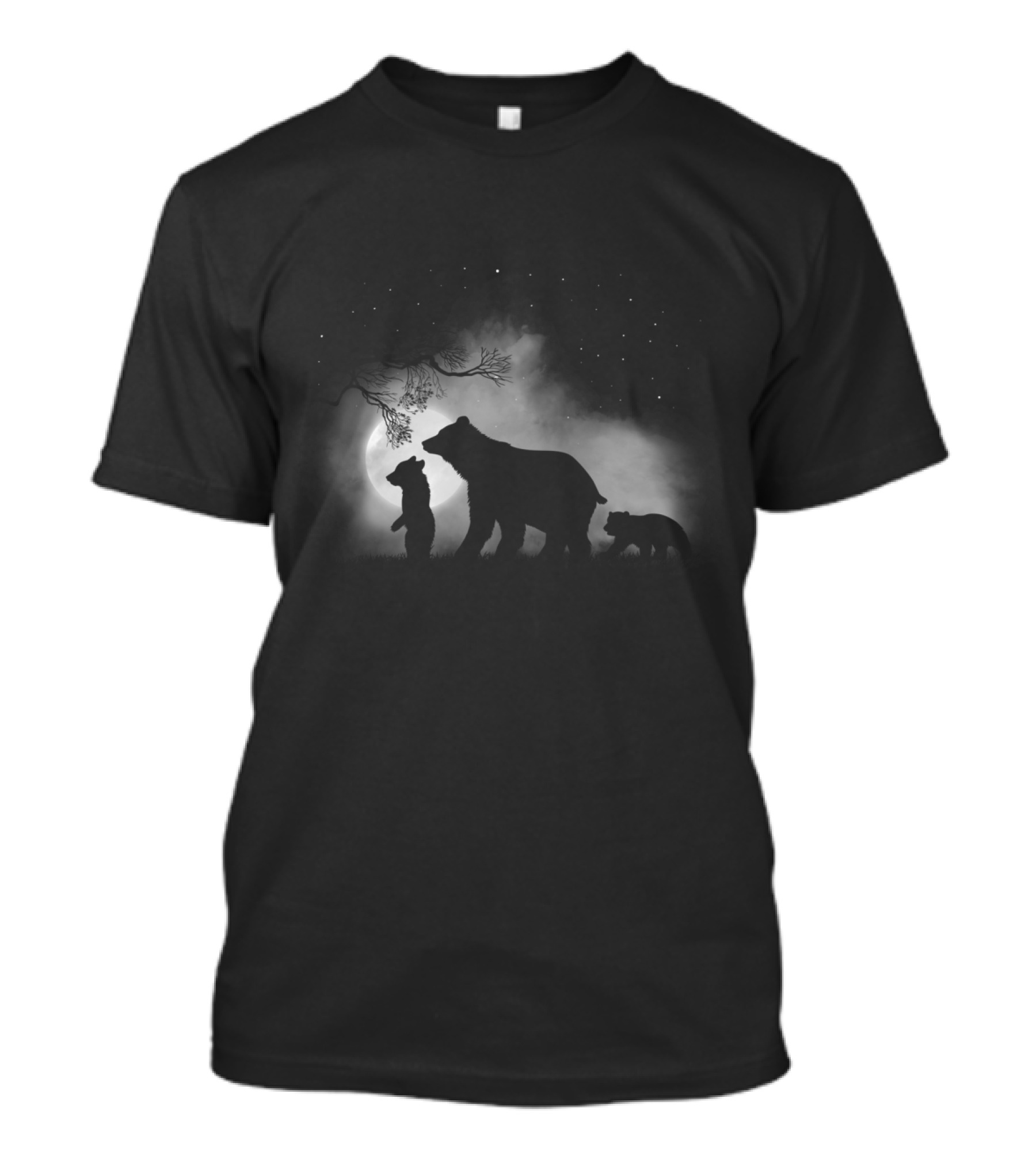 Family Bear Moonlit Silhouette Forest Night Scene T-Shirt