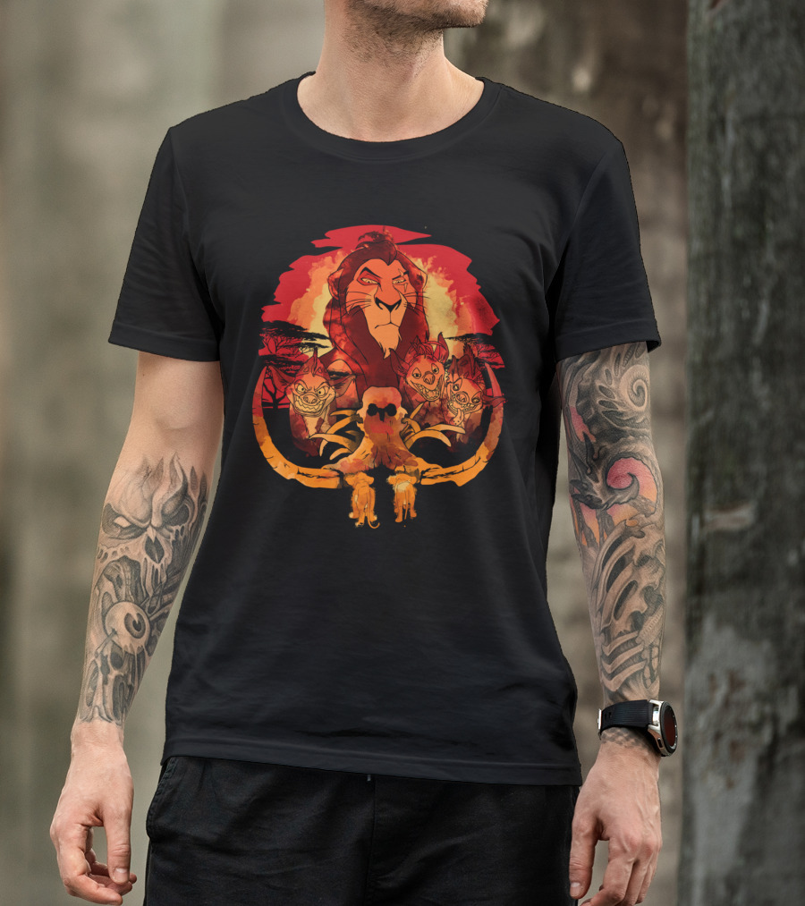 Scar And Hyenas Watercolor Sunset Scene Lion King T-Shirt