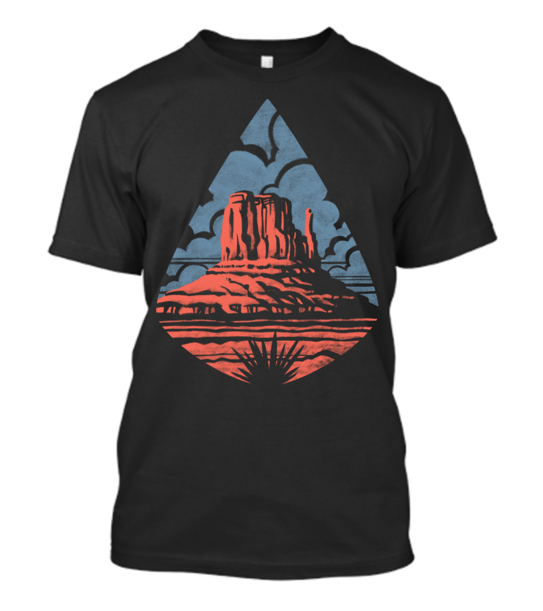 Monument Valley Desert Landscape Scene With Red Mesa And Blue Sky T-Shirt