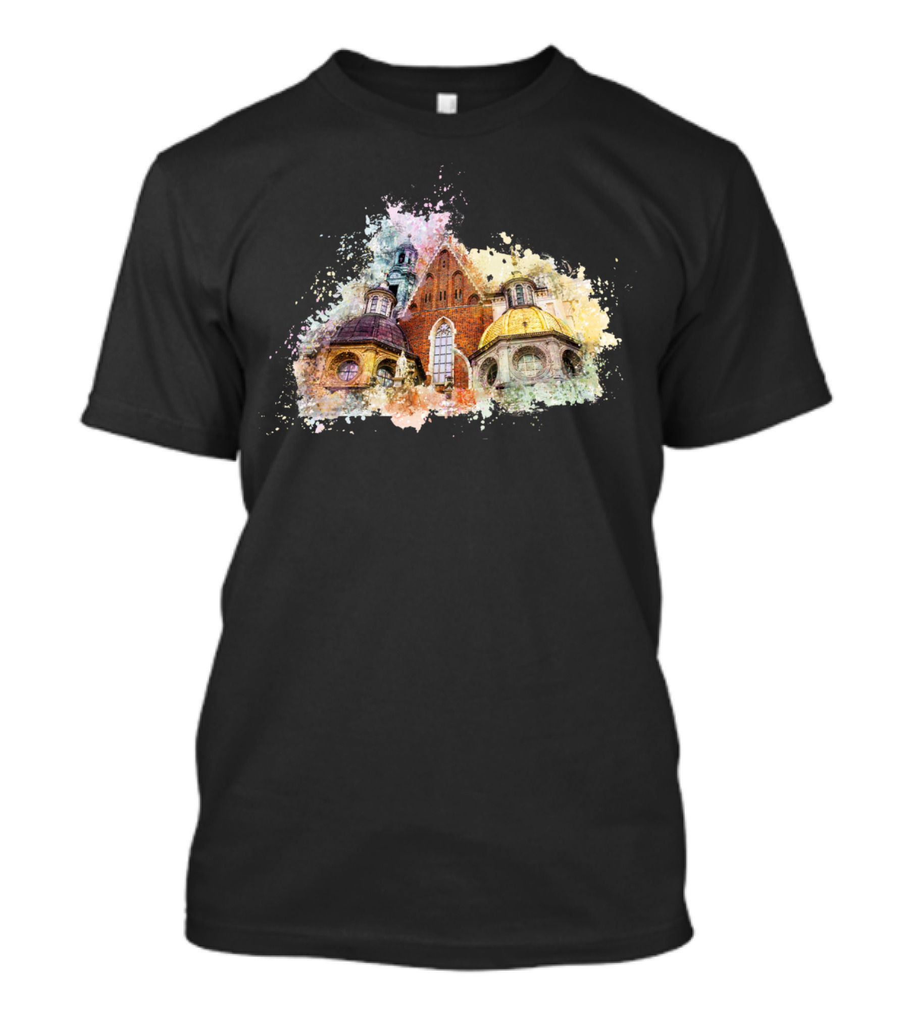 Wawel Cracow Cathedral Artistic Watercolor Architecture T-Shirt