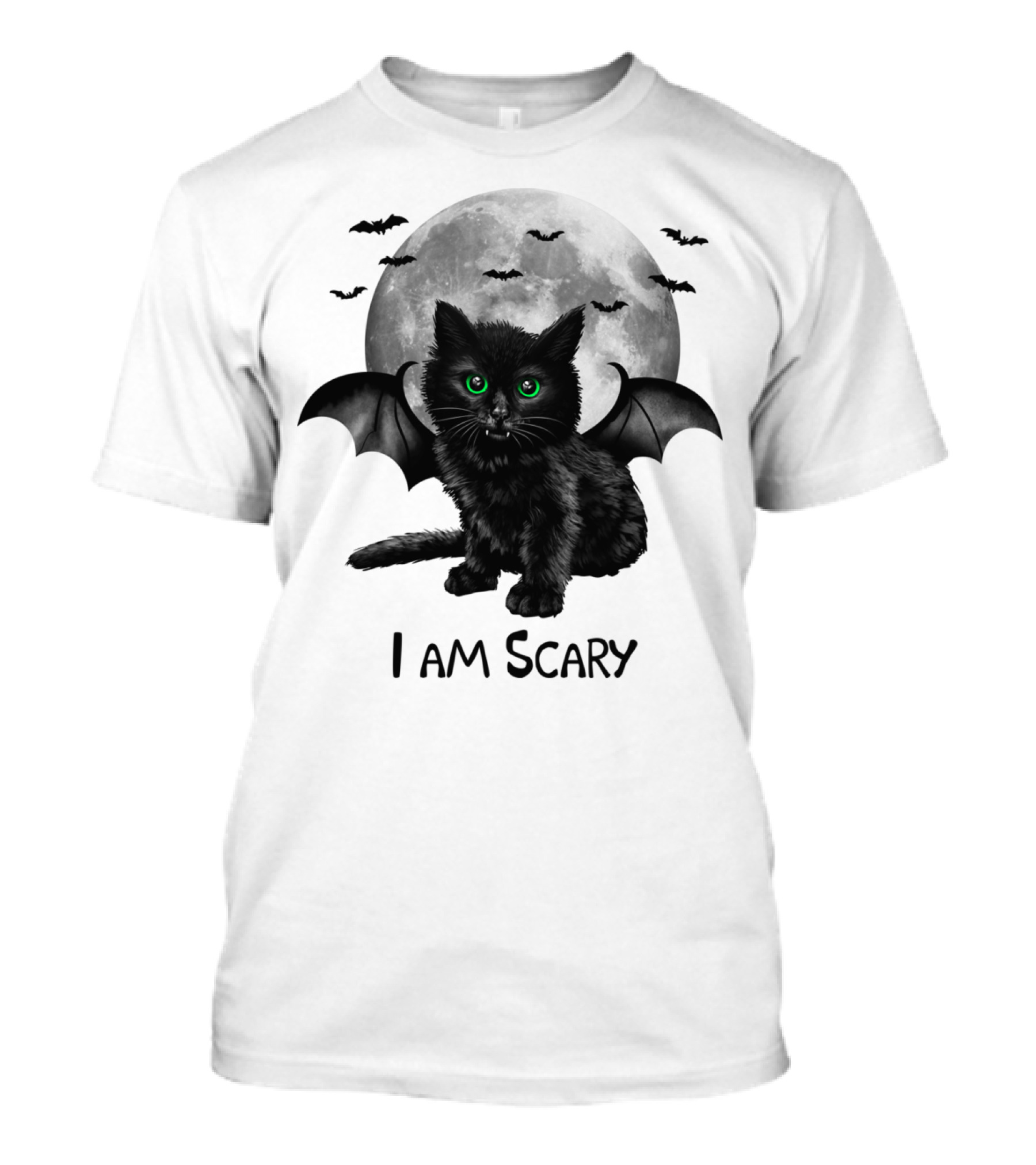 I Am Scary Bat Winged Cat With Moon And Bats T-Shirt