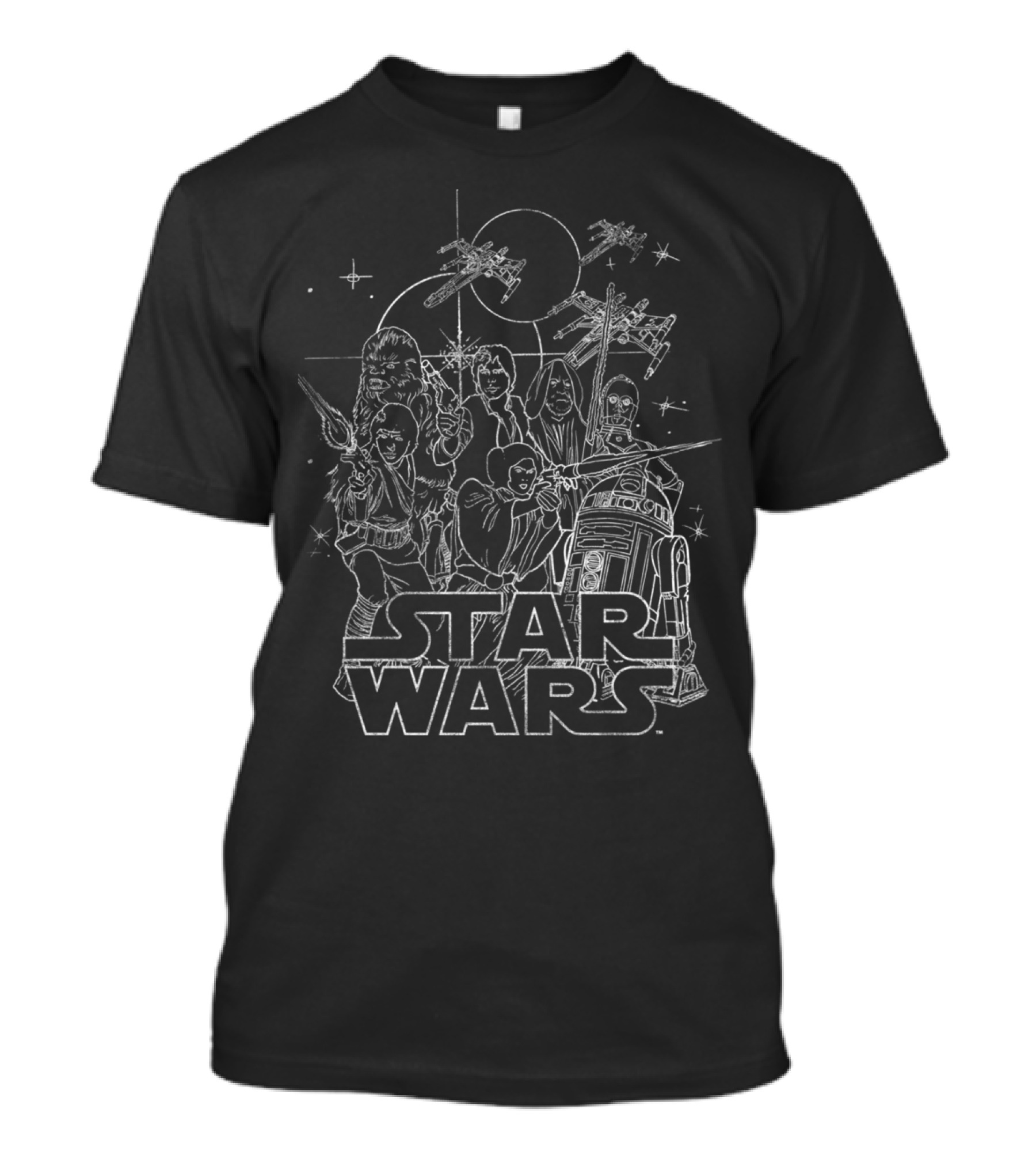 Star Wars Rebel Lines Vintage Sketch Characters And Spaceships Classic Scene T-Shirt