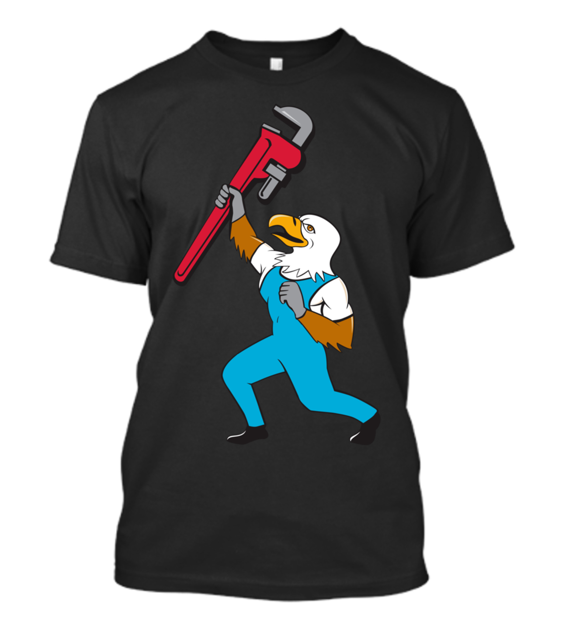 Plumber Eagle Holding Pipe Wrench Cartoon T-Shirt