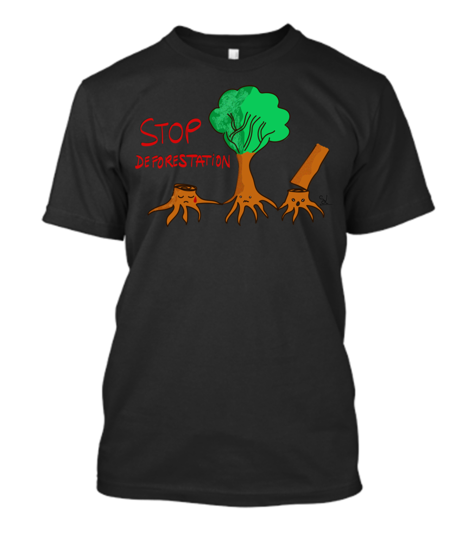STOP DEFORESTATION Sad Tree Characters With Stump And Log T-Shirt