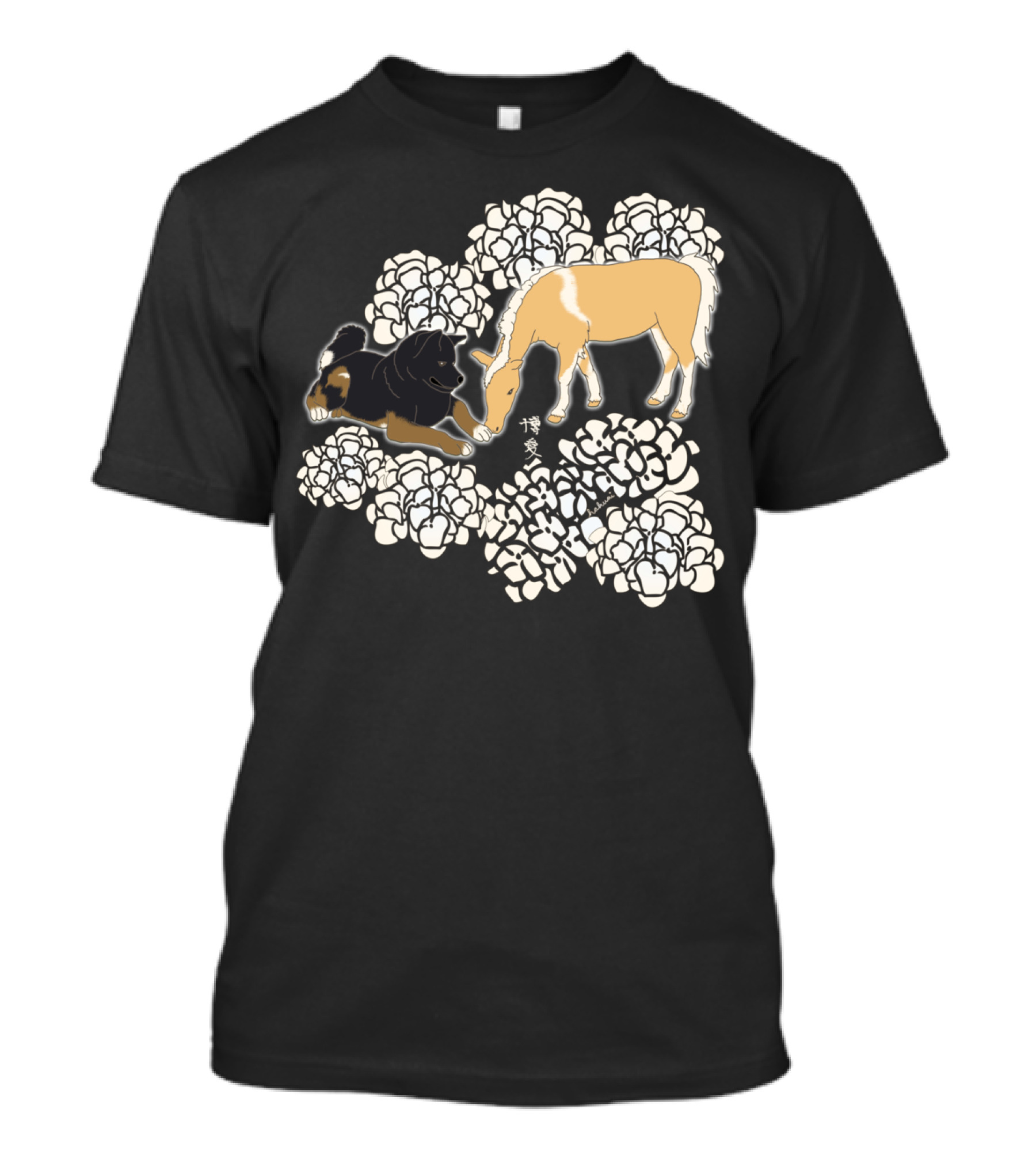Therapy Friends Dog And Horse With White Flowers T-Shirt
