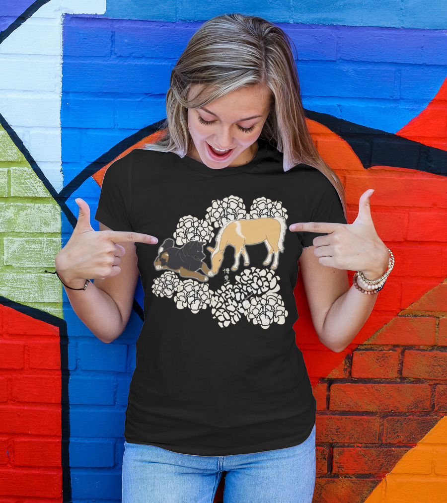 Therapy Friends Dog And Horse With White Flowers T-Shirt