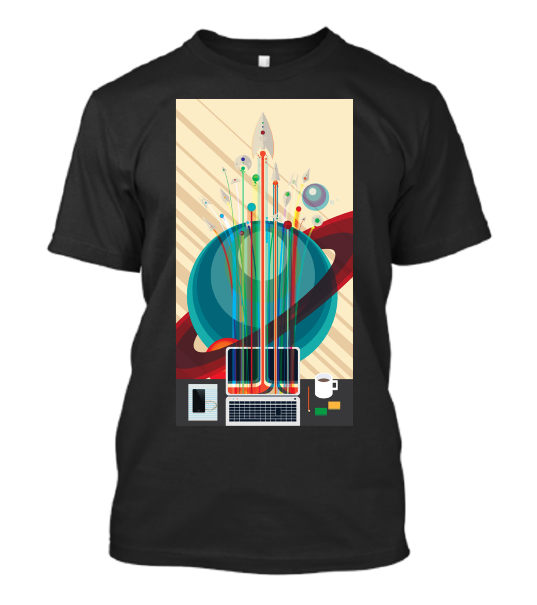 Online Explorer Cosmic Laptop Connection Space Rocket Planetary Tech T-Shirt