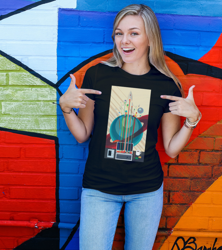 Online Explorer Cosmic Laptop Connection Space Rocket Planetary Tech T-Shirt