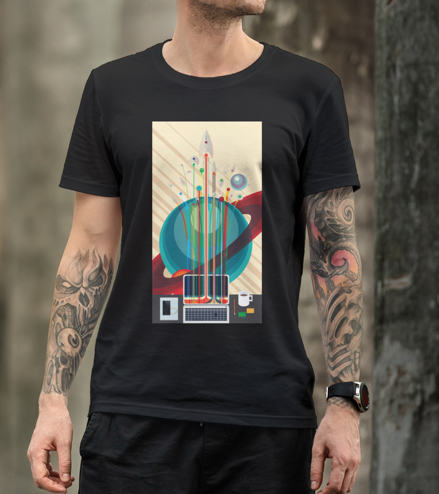 Online Explorer Cosmic Laptop Connection Space Rocket Planetary Tech T-Shirt