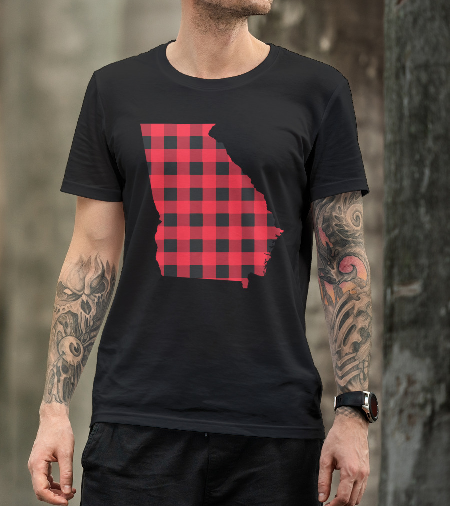 Red And Black Checkered State Of Georgia T-Shirt