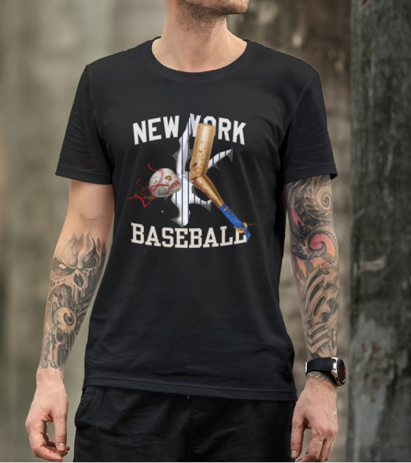 New York Baseball Cracked Emblem Golden Bat Alternate Colorway T-Shirt