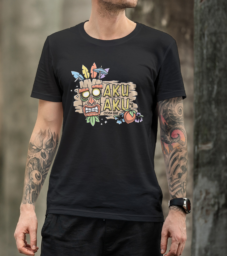 AKU AKU's Ooga Bar Tiki Mask With Tropical Elements T-Shirt