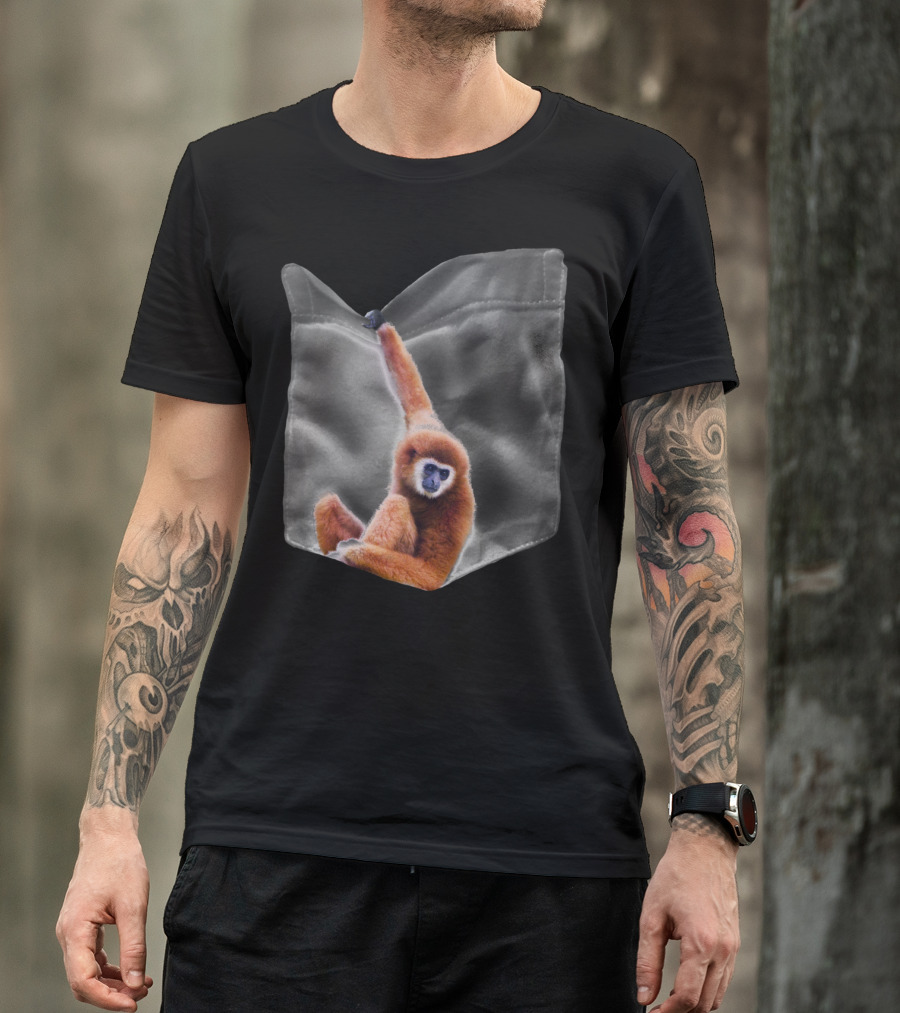 Pocket Monkey Brown Gibbon Hanging Out T-Shirt